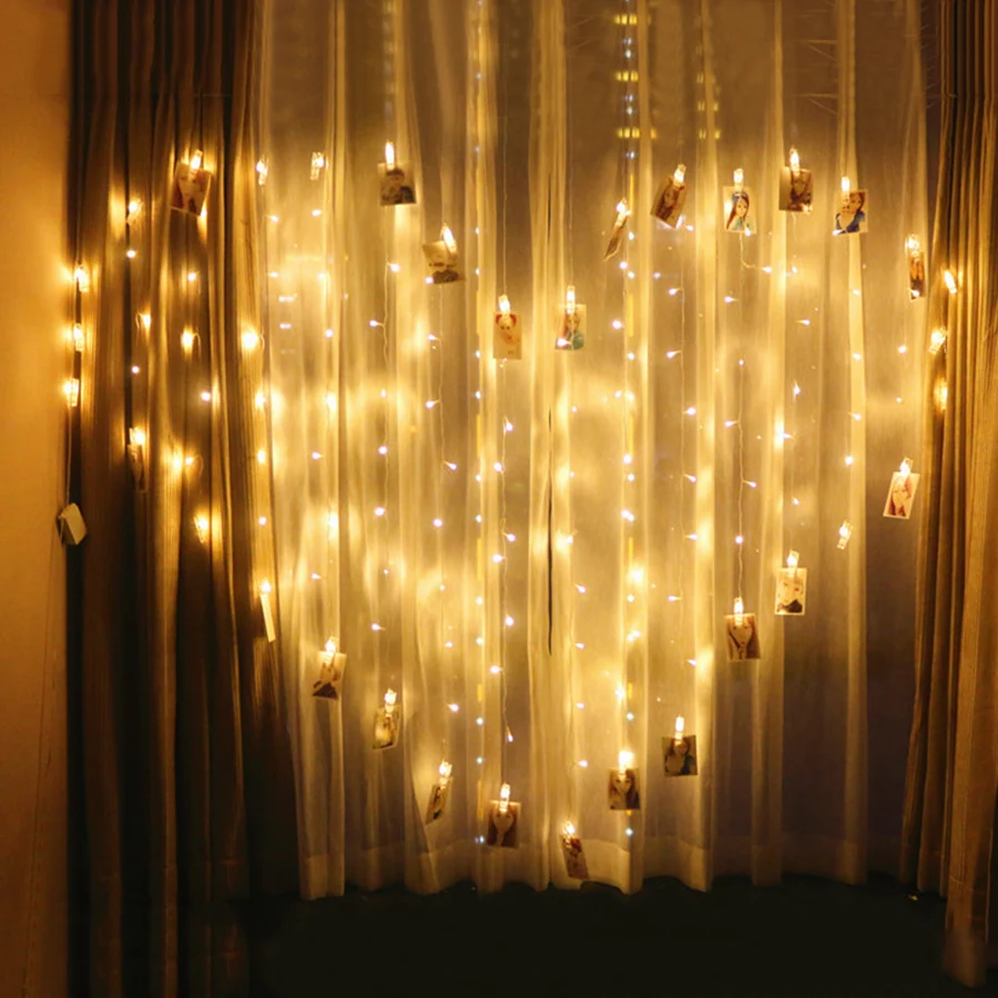 Thrisdar 2x1,5 м 34 шт. светодиодная гирлянда с зажимом для фотографий, сказочный светильник 220 В в форме сердца, Рождественская Свадебная вечеринка, праздничная сказочная гирлянда