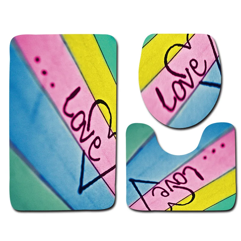 

February 14th Love Gift Bath Mat Momory Foam 3pcs Toilet Mat Accessories Toilet Seat Covers and Rug Sets Christmas Decoration