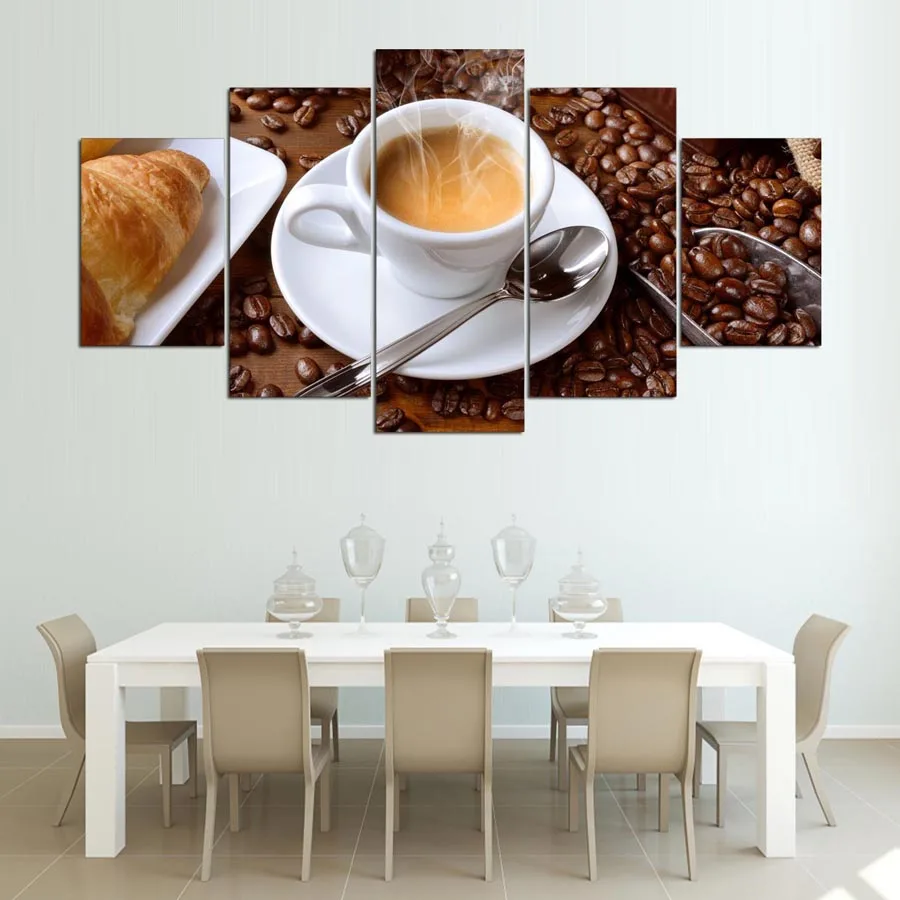 

HD Printed Modular Painting Frame Canvas Poster 5 Piece Steaming Coffee Cup Pictures For Kitchen Food Home Wall Art Decor PENGDA