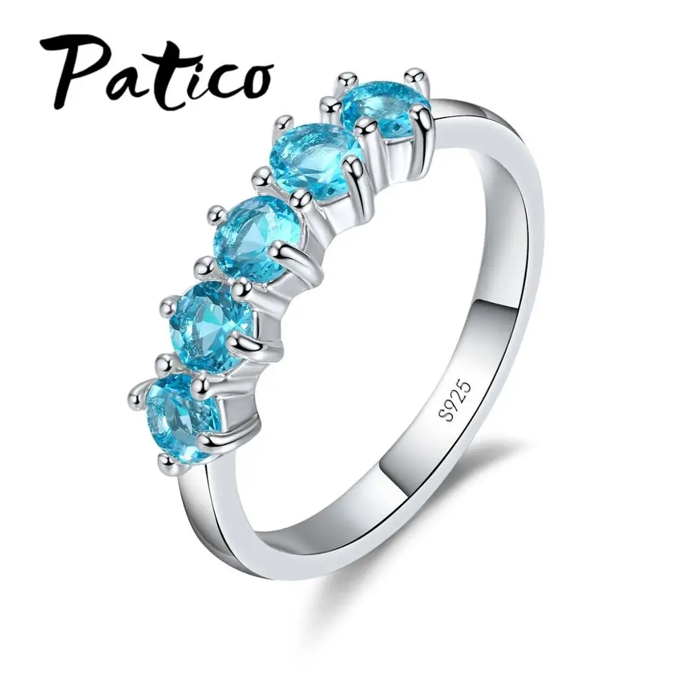 Простое роскошное модное кольцо с кристаллом для женщин Свадебные обручальные кольца для невесты 925 серебряные кольца для пальцев ювелирные изделия - Цвет основного камня: Небесно-голубой