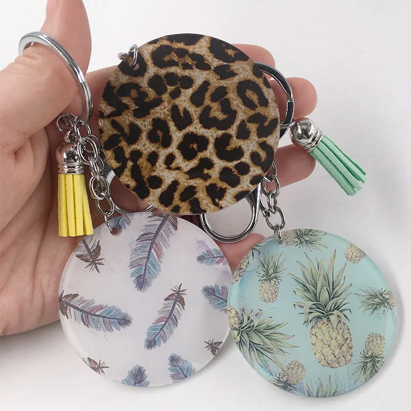 60 мм прозрачный акриловый брелок с леопардовым принтом, ананас, перья брелок для ключей с монограммой подарок