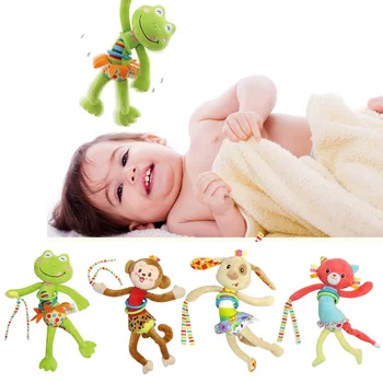 

Fashion Infant Crib Hanging Plush Toy Cartoon Animal Dog/Frog/Monkey/Cat Pull Shock Bell Toys Gifts For 0-3 Years Baby M NSV775