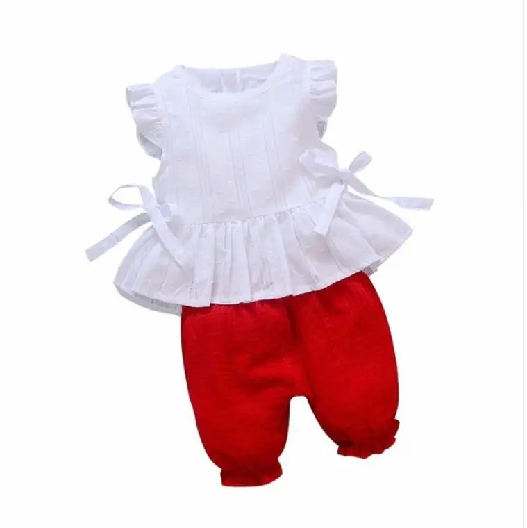 Новая летняя одежда для маленьких девочек, детская Кружевная футболка, шорты, 2 шт./компл., Детский костюм, удобные хлопковые детские