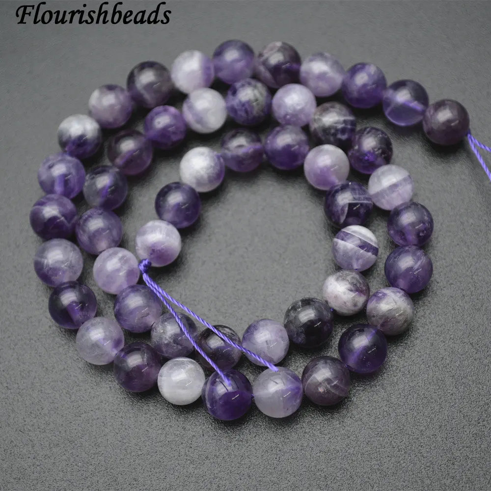 

Natural Smooth White Veins Dog Teeth Amethyst Stone Round Loose Beads 4mm 6mm 8mm 10mm 12mm DIY Jewelry Making Supplies