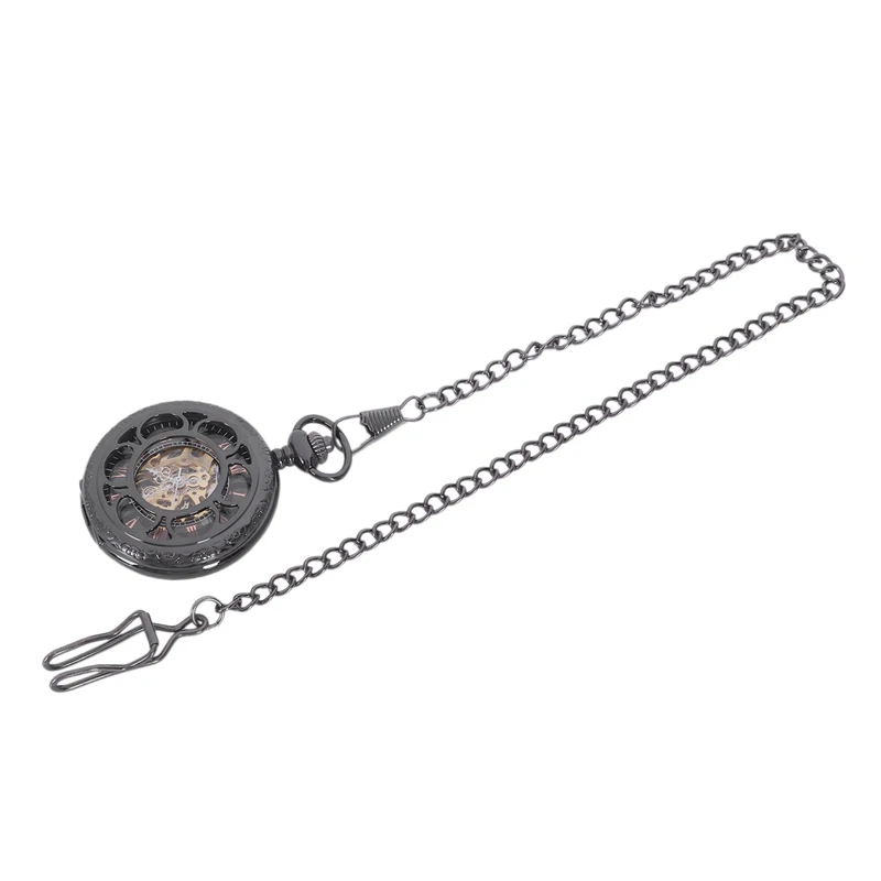 

Retro Steampunk Mechanical Pocket Watch Bronze Flower Engraved Fob Chain Package Men Women Flip Watches Skeleton Clock