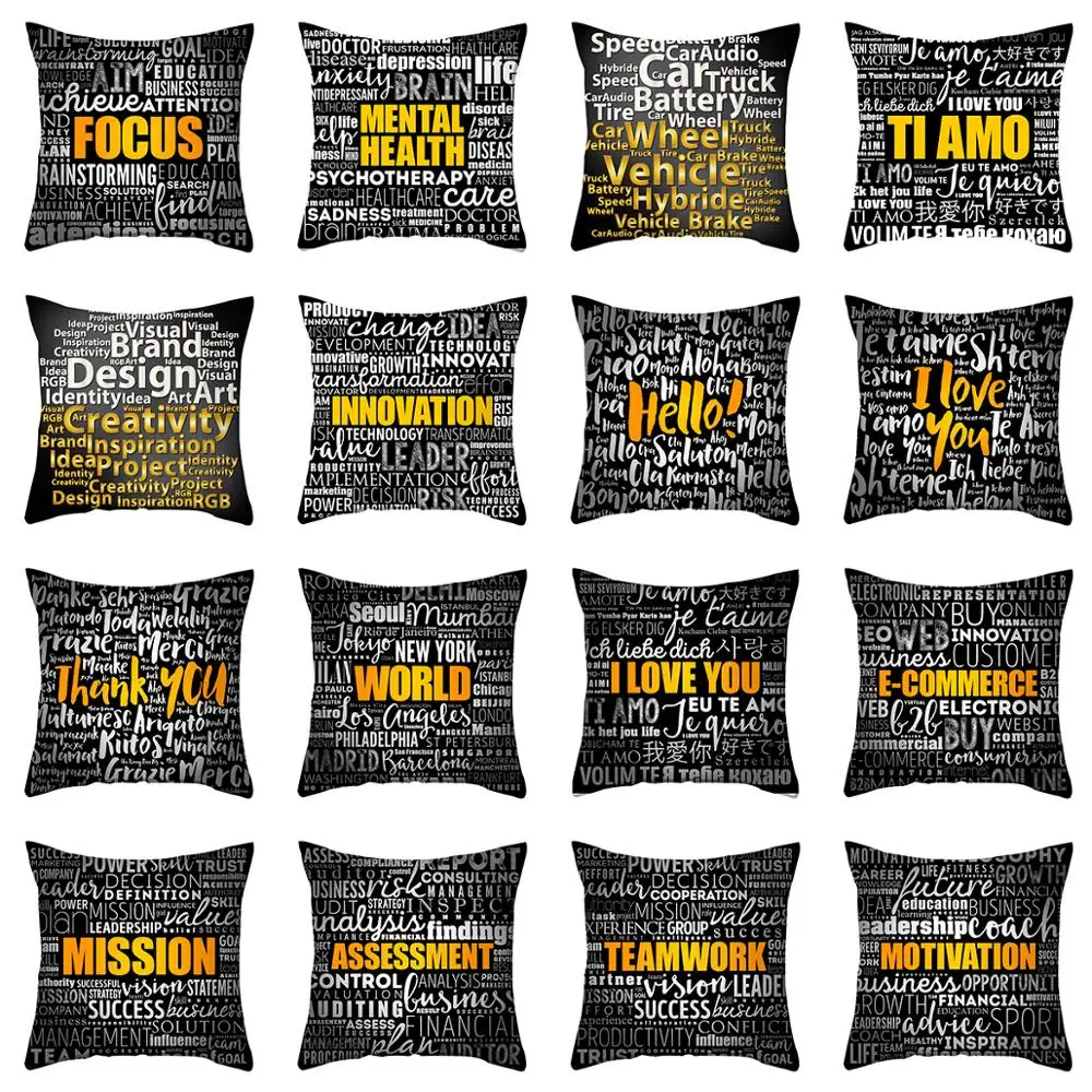 

Boniu Fashion Design 100 Language English Letters Printed Cushion Cover For Chair Seat Car Home Decorative Sofa Throw Pillowcase