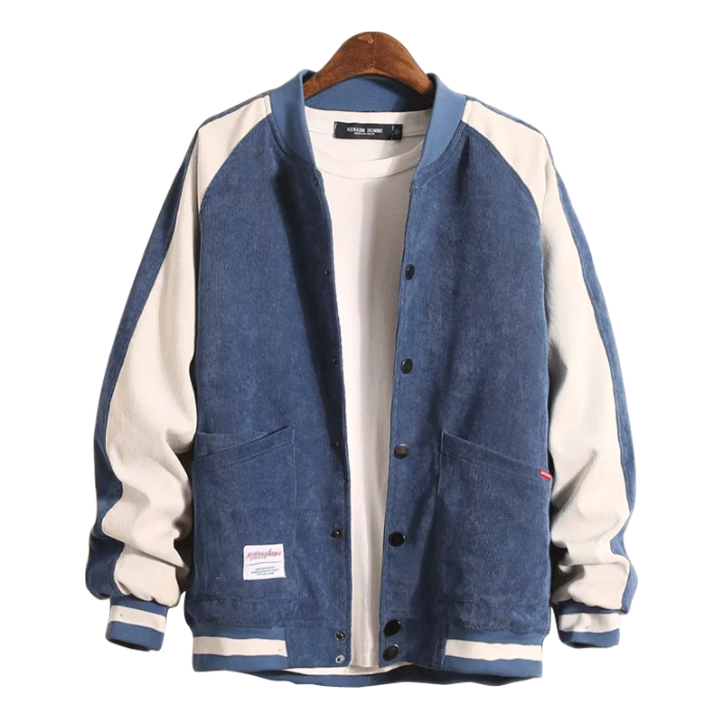 

Autumn European American street personality color matching jacket, new men's corduroy retro stand collar jacket large size 5XL