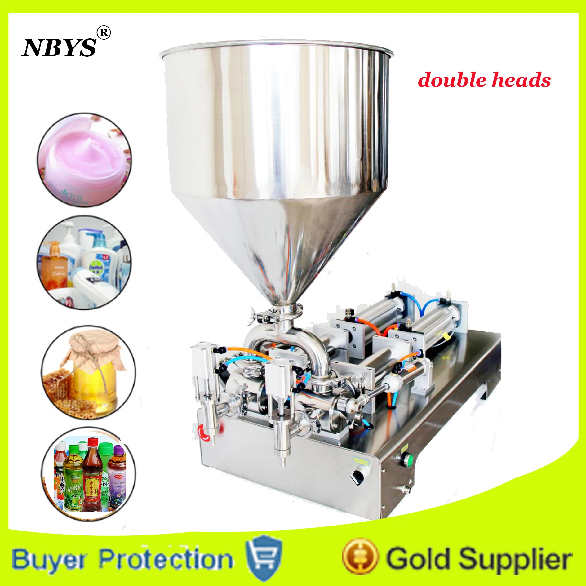 

Double Heads Paste Filling Machine Chilli Soy Sauce Shampoo Lotion Cream Yoghourt Honey Pneumatic Filler Piston Free Shipping