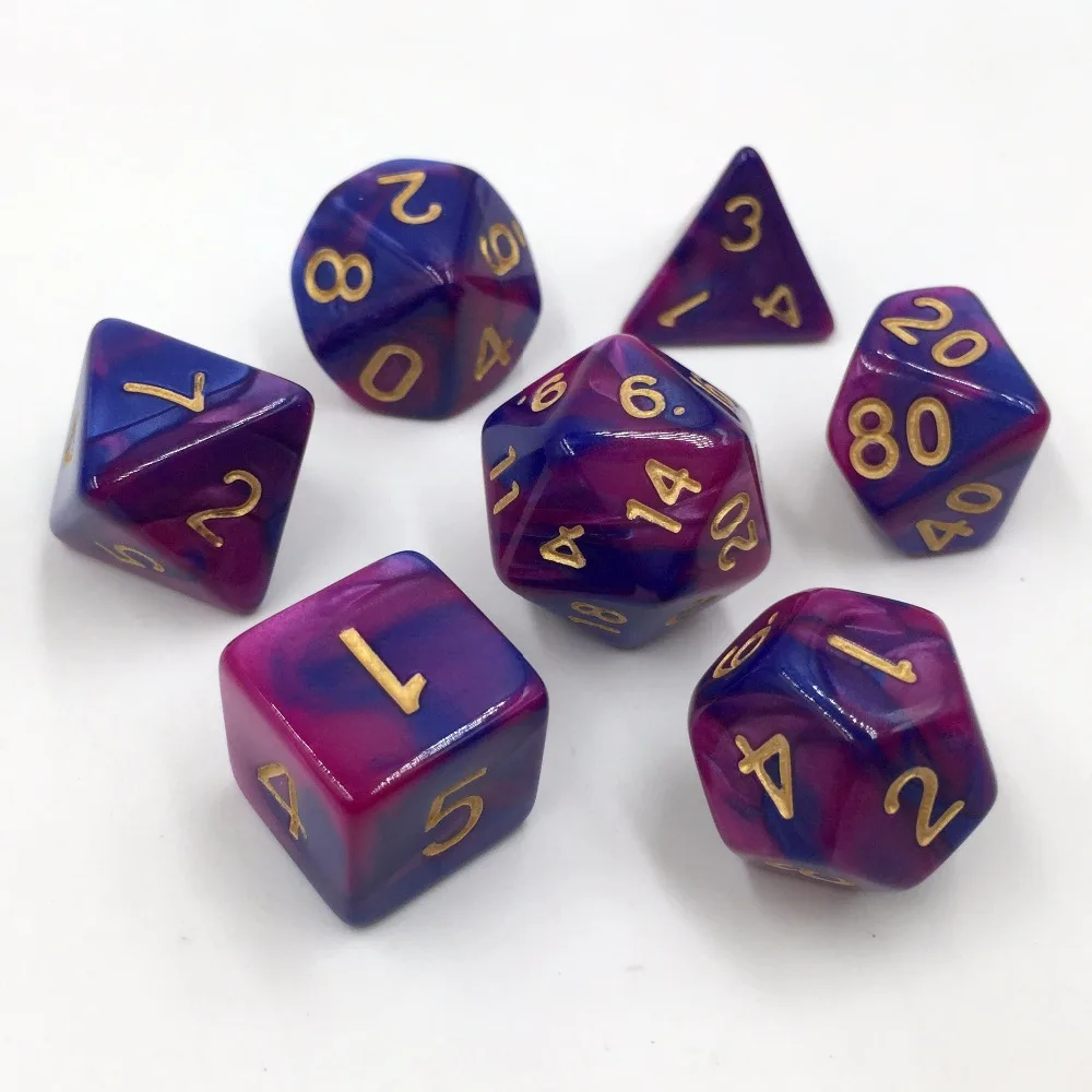 Rolloo игральные кости DND набор фиолетовый и синий с золотом для подземелья Драконов