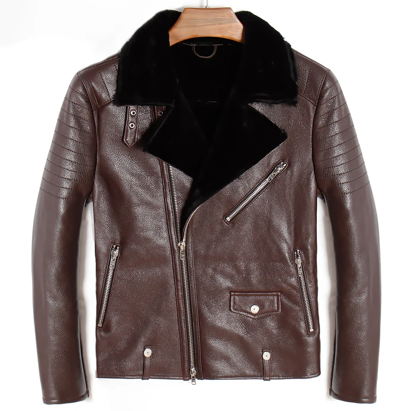 Бесплатная доставка. Мужские размера плюс натуральная кожа jacket.mo кв байкерские