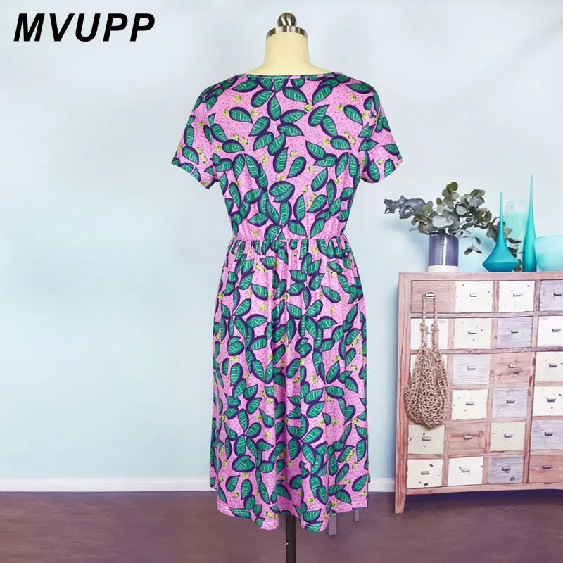 MVUPP платье для мамы и дочки одинаковые комплекты с короткими рукавами и круглым вырезом семейный костюм с принтом листьев летнее винтажное Повседневное платье
