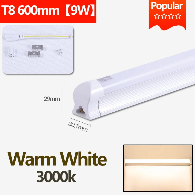9W Warm White T8 светодиодный светильник 220 В 9 Вт 10 Вт Светодиодный светильник с интегрированной трубкой 600 мм 60 см SMD2835 5730 настенный светильник для гостиной холодный теплый белый - Испускаемый цвет: 9W Warm White