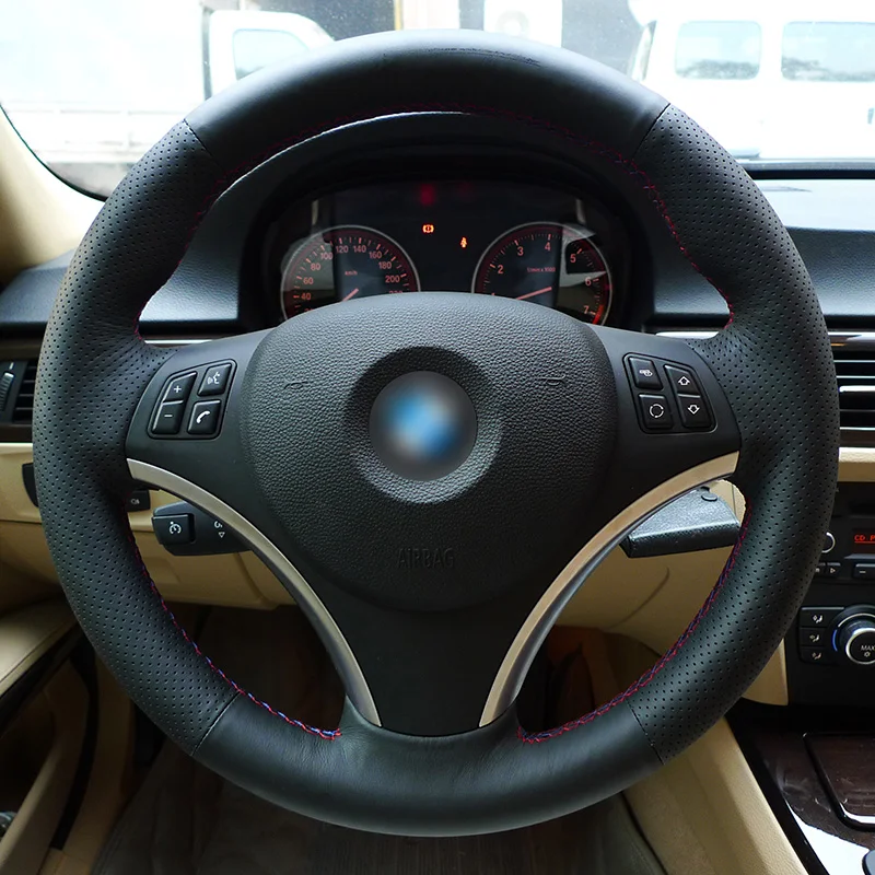Appdee Car Black artificial Leather Steering wheel cover for BMW E90