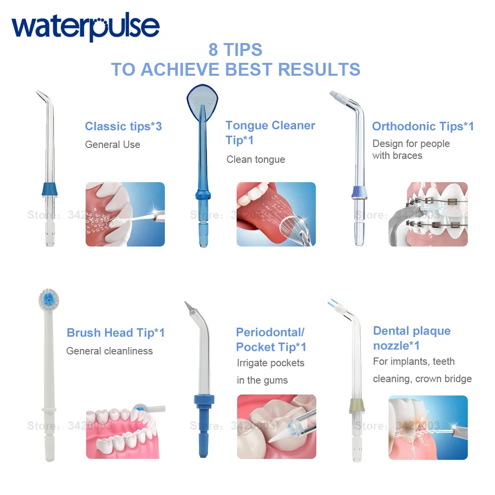 Waterpulse V300 8 Tips 800ml Oral Dental Irrigator Water Flosser Oral Hygiene Water Floss Dental Irrigato Flosser Water Flossing