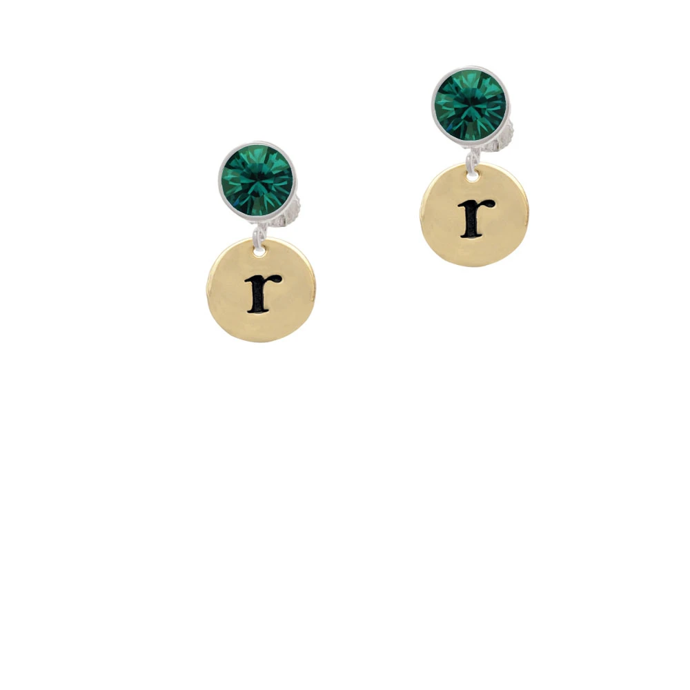 Gold Tone Disc 1/2'' Initial - r - Crystal Clip On Earrings (5)