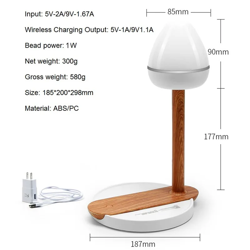  Wood Grain Design Multifunction Qi LED Desk Lamp Phone Wireless Charging Pad Touch Induction Lamp D