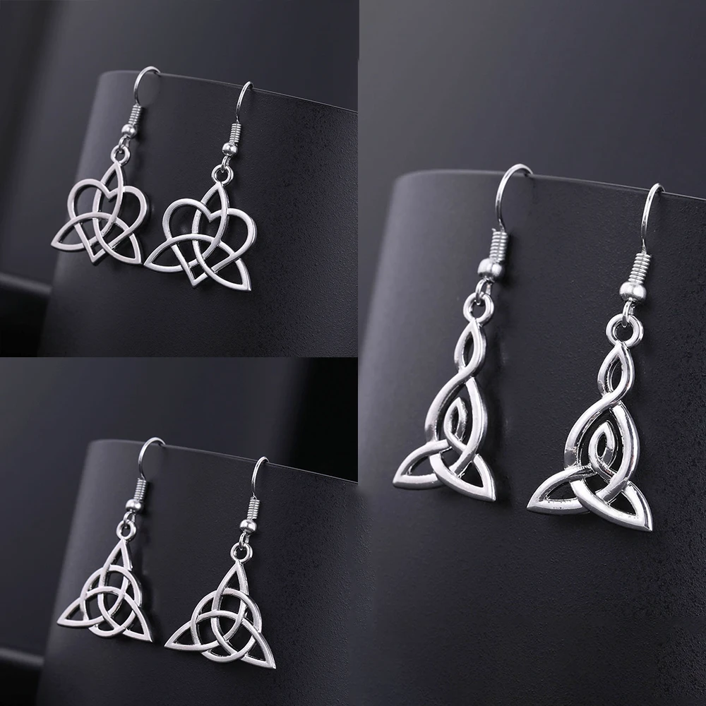 

Teamer Irish Celtics Knot Earrings Women Simple Fashion Jewelry Silver Color Magic Wicca Viking Dangle Earrings for Female