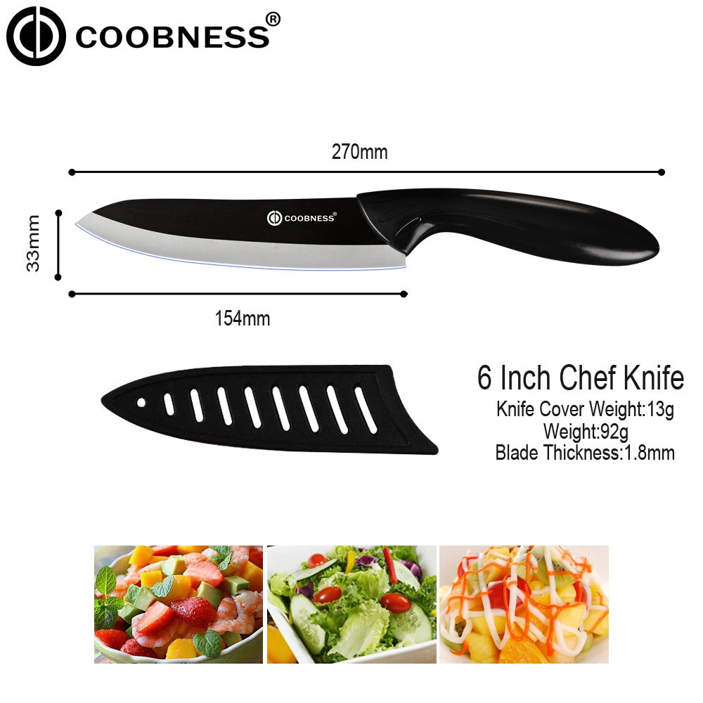 COOBNESS керамический кухонный нож с черной ручкой Черное лезвие шеф повара