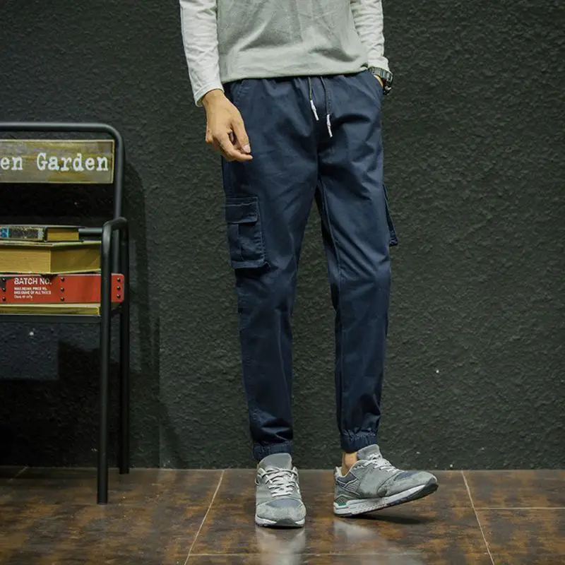 2018 мужские Длинные Карманы Брюки повседневные тренировочные брюки модные брюки уличная одежда мужские брюки с эластичной талией
