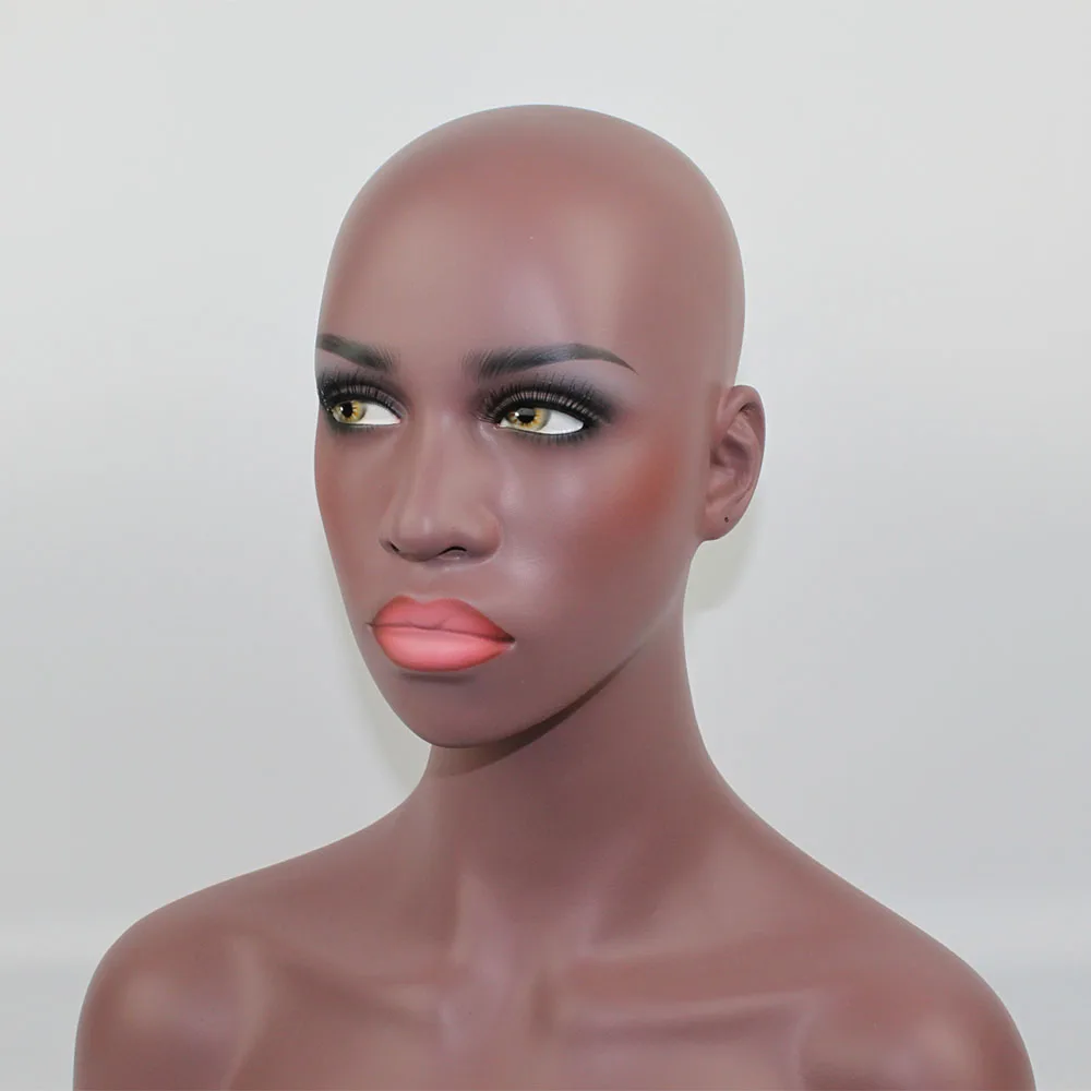 Высокое качество реалистичный стекловолокно Афро-американский манекен голова бюст, черный женский манекен голова для кружевных париков