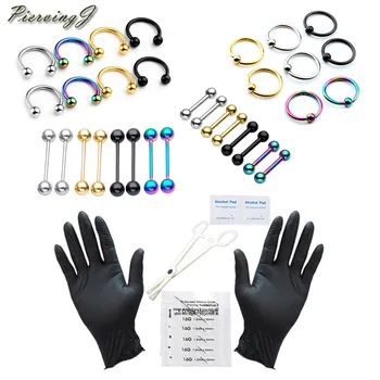 

PiercingJ 2018 New Listing 42pcs PRO 16G Body Piercing Kit Needle Belly Button Navel Nose Ring Clamps Tool