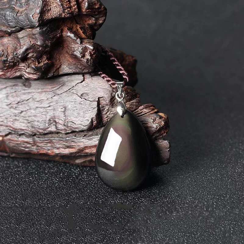 JoursNeige черный натуральный обсидиан подвески в форме капель воды веревочные ожерелья Lucky для мужчин женщин безопасности амулет камень ювелирные изделия