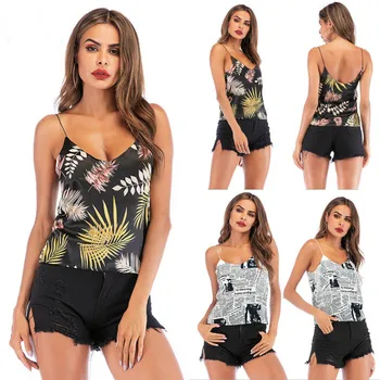 

Hirigin Women Printing Summer Vest Top Sleeveless Casual Leaves Print Tank Top Holiday Beach Wear