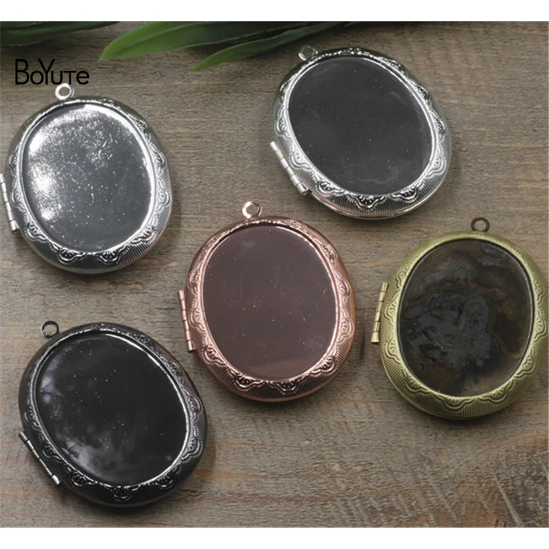 

BoYuTe 5Pcs 6 Colors Oval 30*40MM Cabochon Base Blank Tray Photo Locket Diy Jewelry Acceosrries Pendant Floating Locket