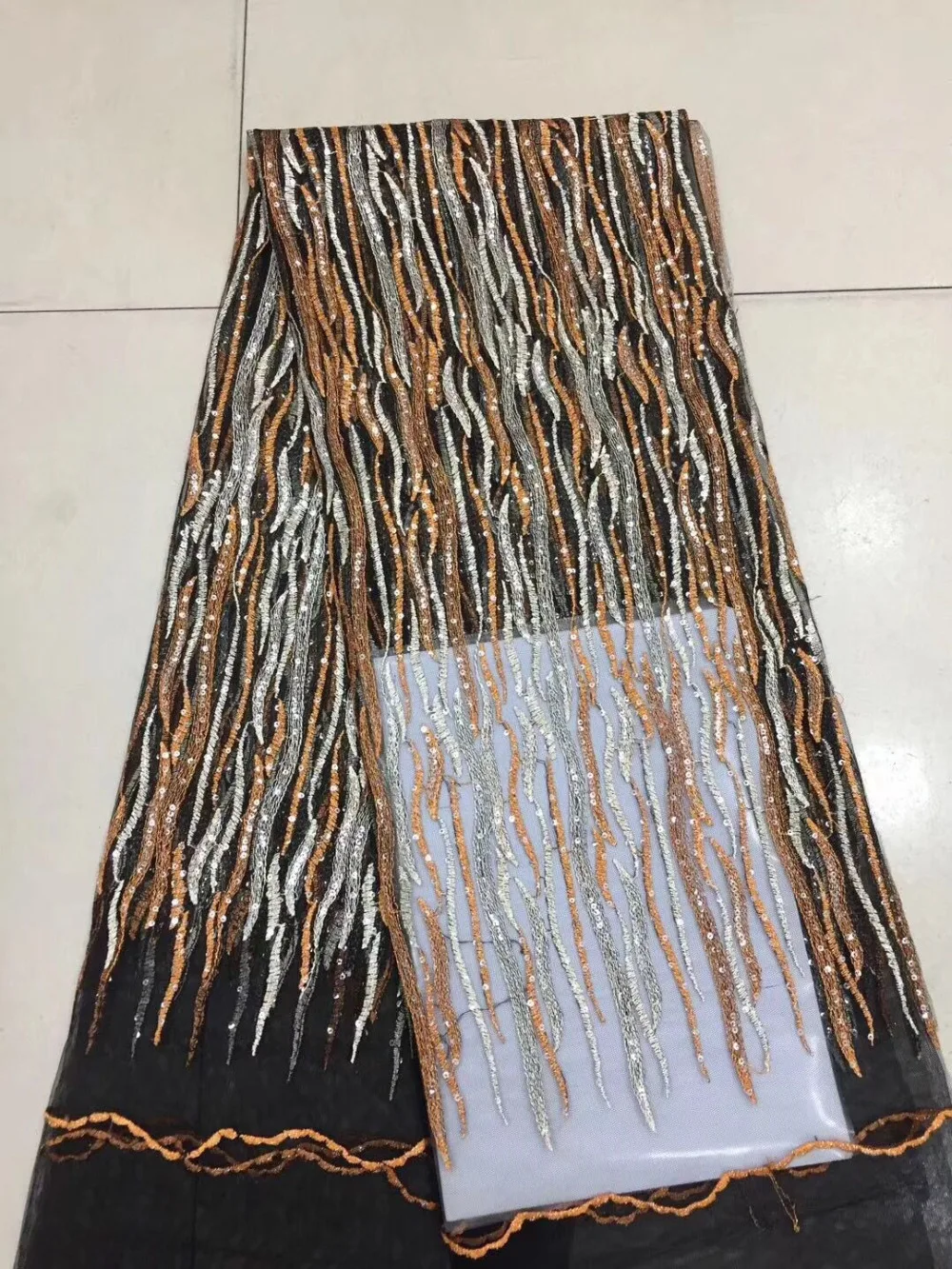 Upscale African Net Multicolor Sequins Lace Tissu High Quality French Tulle Lace Wedding Nigeria Fabric 5 Yards AFFJF151-2