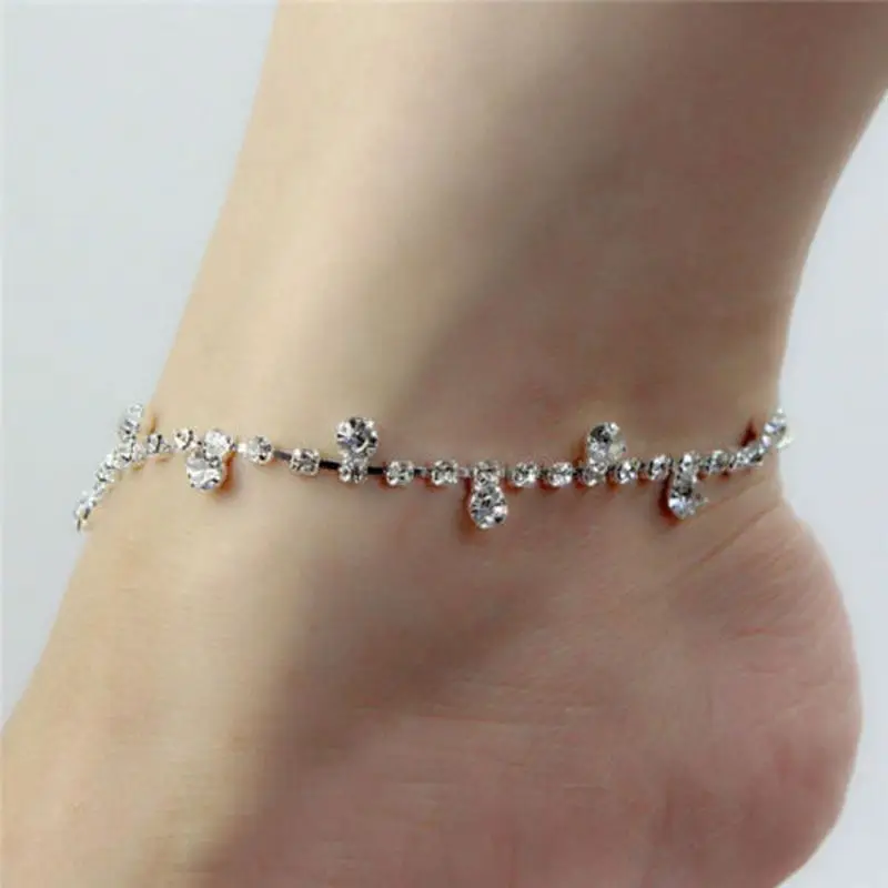 Горячая серебро со стразами, кристаллами Регулируемый ножной браслет-цепочка на лодыжку ножной браслет ювелирные изделия