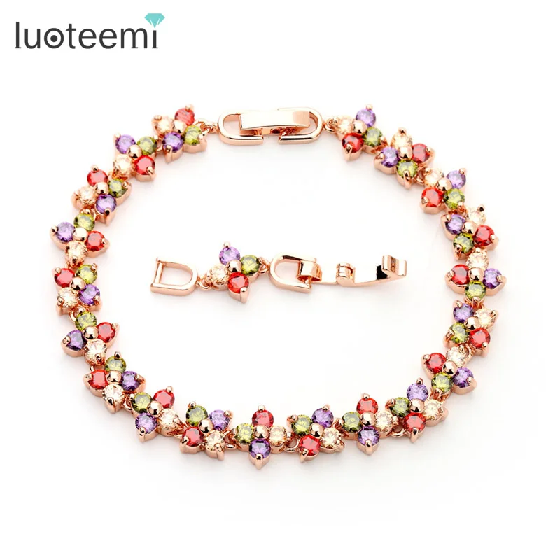 LUOTEEMI New Fashion Design Real Rose Gold Plated font b Women b font Luxury Wedding Accessories