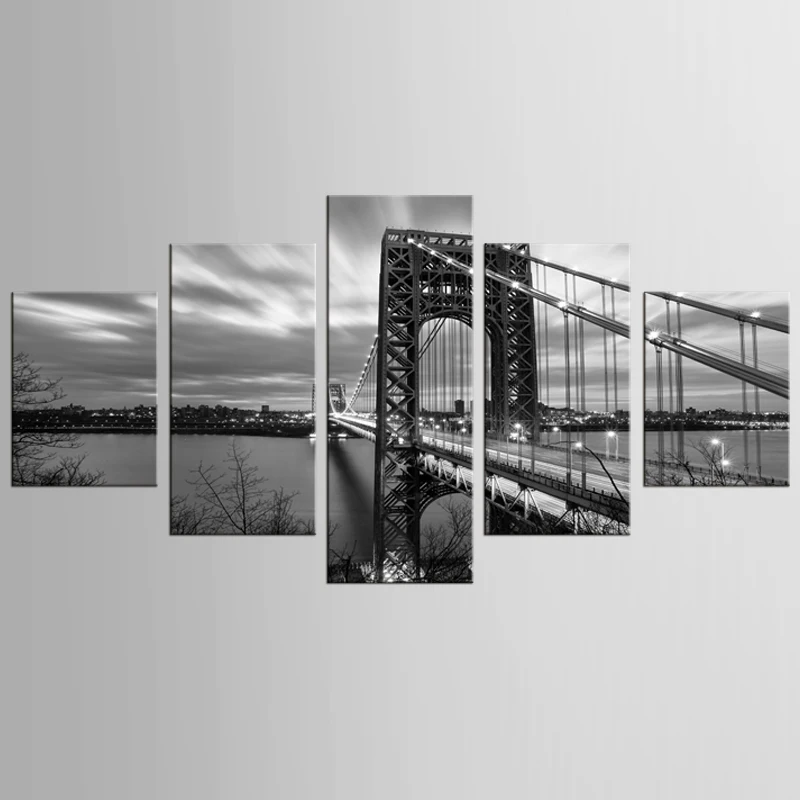 5 шт./компл. Современная Настенная живопись ткань черный и белый мост Ночная