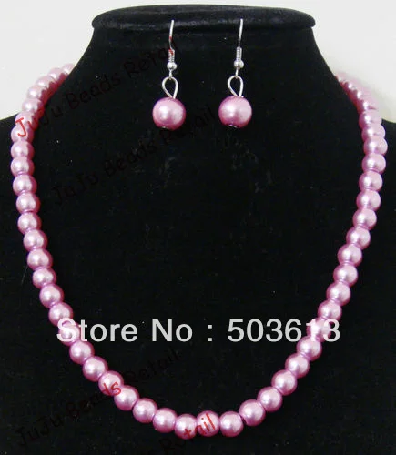 

1 set Handmade Pale Pink Glass Pearl Beads Jewelry Set Necklace,Earrings1048