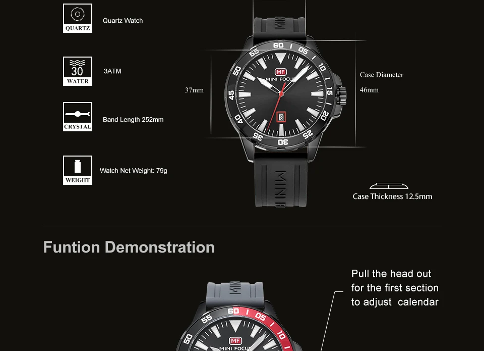 Спортивные часы с мини-фокусом для мужчин, водонепроницаемые мужские наручные часы, кварцевые часы для мужчин, люксовый бренд, силиконовый ремешок, мужские часы