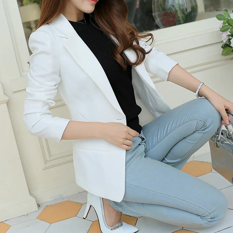 

Spring Autumn Women's Blazer Coat Plain Long Sleeve Plus Size Jacket One Button Office Lady Blazers 2019 Fashion Workwear Tops