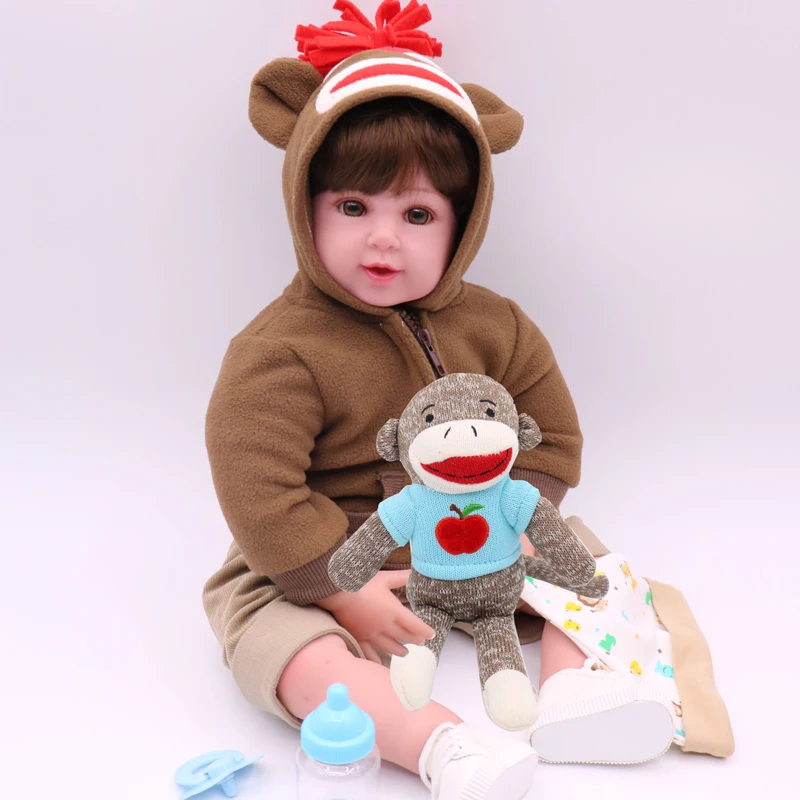

New Doll With Cotton Body Silicone Doll Plush Monkey Toy Playmate Adorable Lifelike Toddler Baby Bonecas Girl Kids