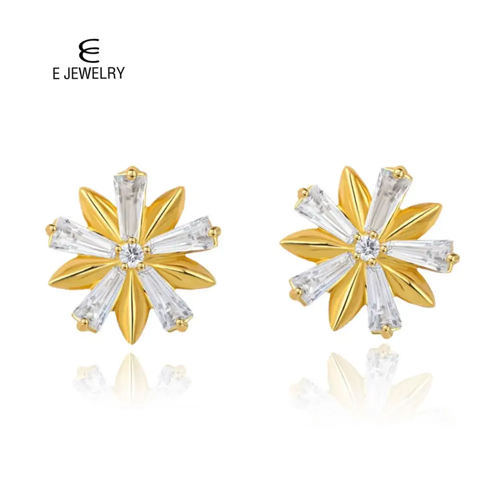 

E Jewelry Snow 18K Gold Plated 925 Sterling Silver Stud Earrings with Cubic Zirconia Korean Jewelry For Women Fashion 2019