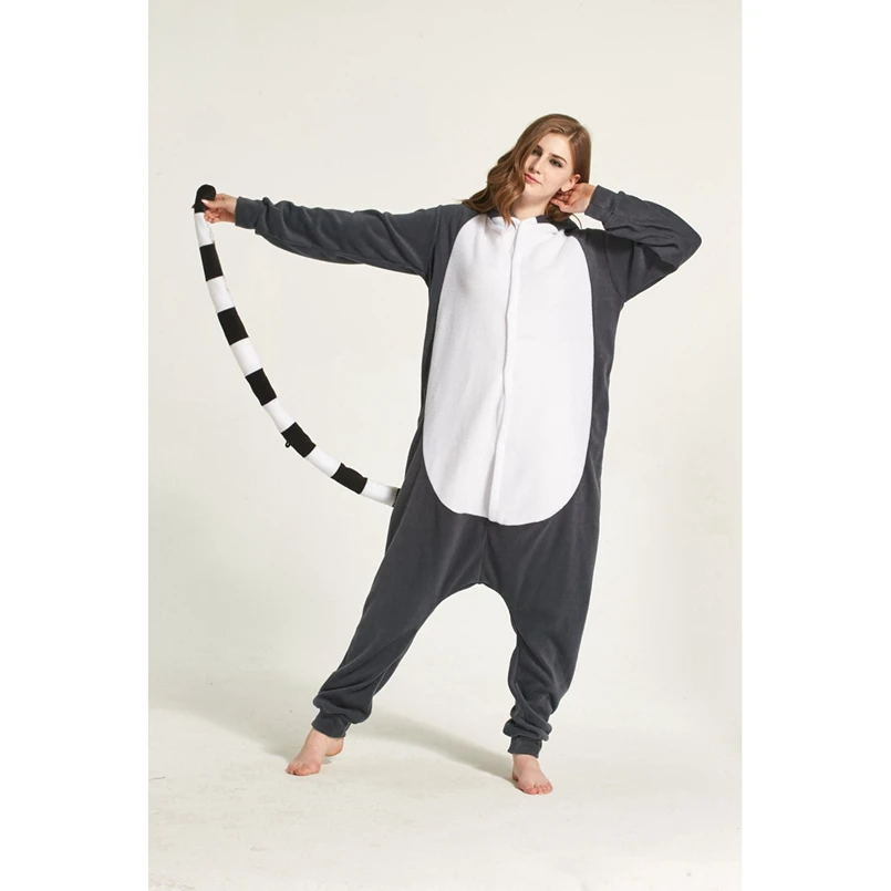 LEMUR животных Косплэй костюм Onesie Толстовка для взрослых Для женщин Для мужчин Хэллоуин для отдыха и вечеринок флис полной длины