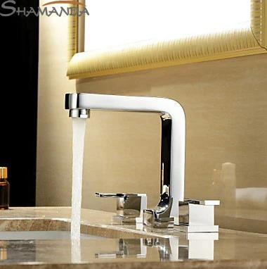 Сплошной латунь отливка хром и холодная 3 отверстия умывальник кран штук Faucets