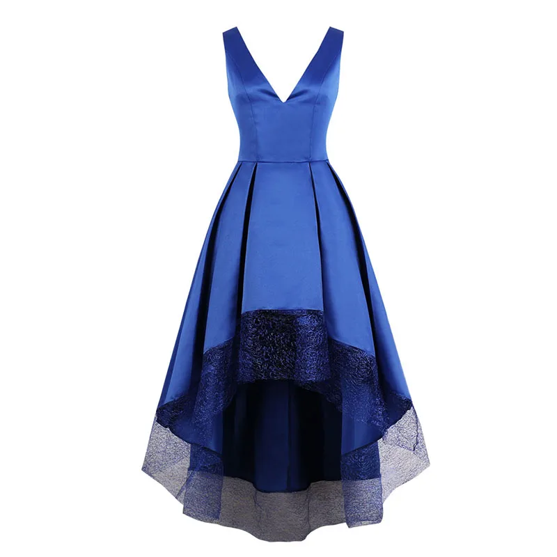 

Tanpell v neck evening dress royal blue sleeveless tea length a line gown lady cocktail party homecoming formal evening dresses