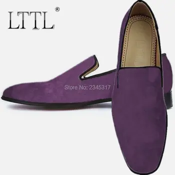 

LTTL Purple Suede Loafers Men Casual Shoes Classic Slip-on Men Dress Shoes Handmade Leather Mens Shoes Party And Prom Shoes