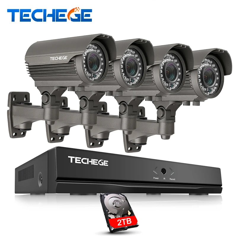 Techege 2MP CCTV система 4CH POE NVR 1080 P 2 8 12 мм ручные линзы 3000TVL IP камера Водонепроницаемые