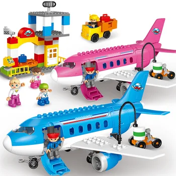 

82pcs/set Large Airport Airbus Plane Figures Building Blocks City Set Compatible Duploe Enlighten DIY Bricks Kids Toys