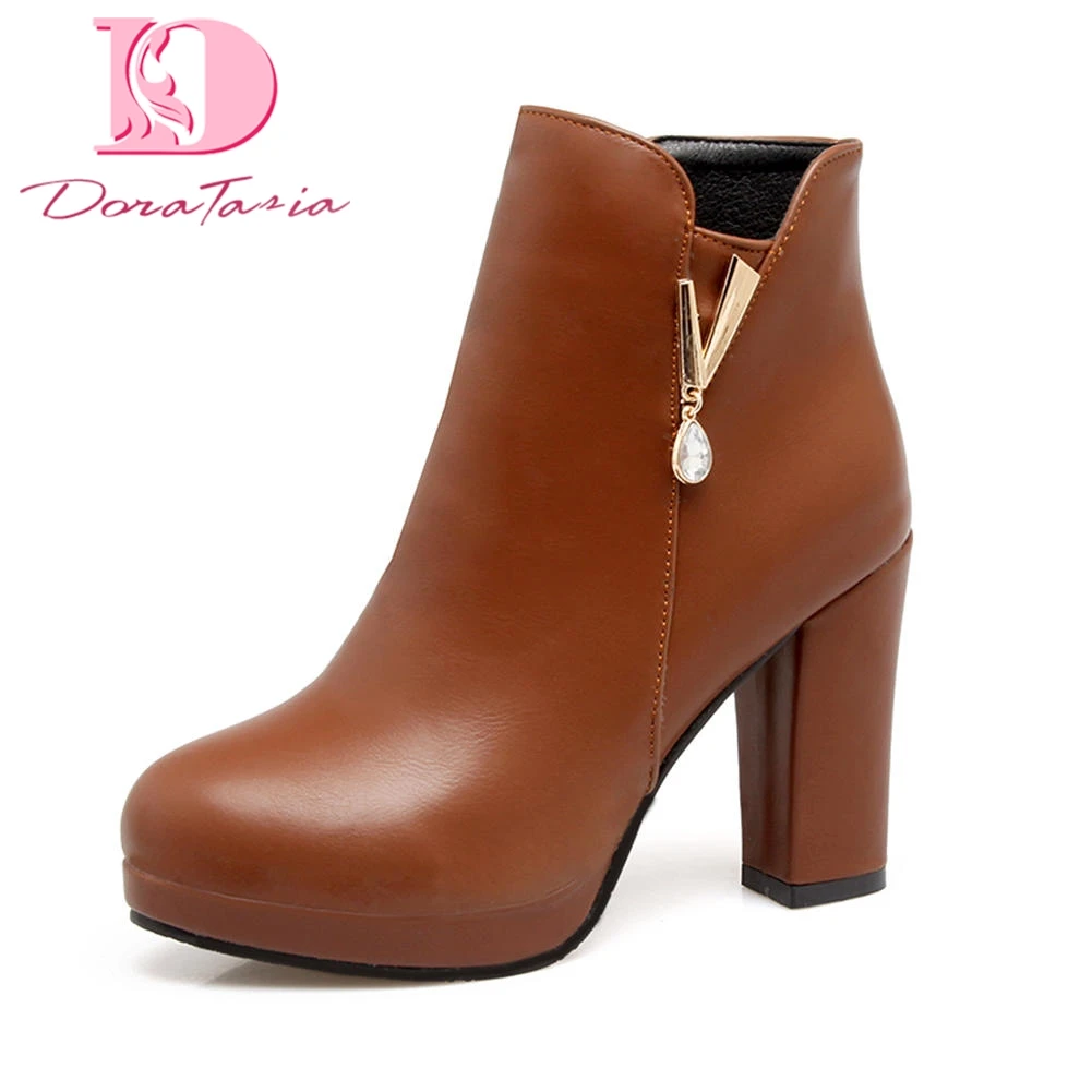 

Doratasia 2018 Elegant Winter Boots Woman Shoes Ankle Boots Large Sizes 33-43 High Heels Add Fur Shoes Woman Boots