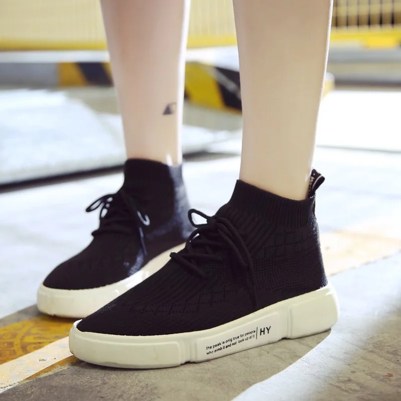 

Discount Women's Shoes Flat Platform Flying Fashion Sneakers Woman High-top 2018 Autumn Winter New Lace-up Casual Shoes Brand