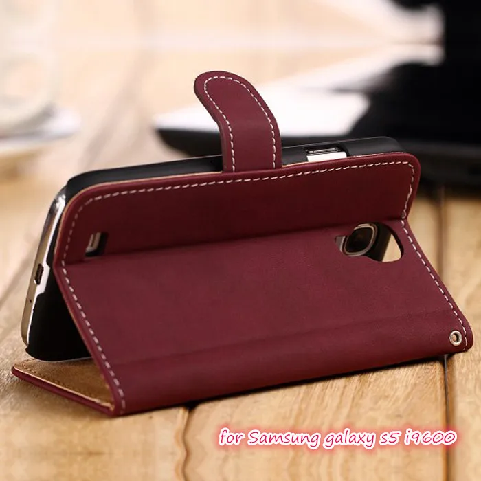 Retro Grain Style Leather Protective case with Stand Card Holder For Samsung galaxy S5 i9600 phone cases free ship FGW-5 |