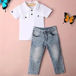 2 предмета; футболка для маленьких мальчиков; Топ и джинсы; брюки; комплекты одежды
