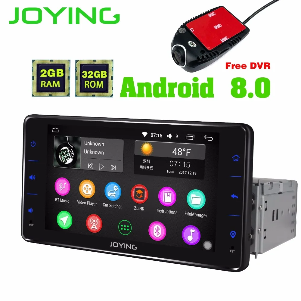 

JOYING Android 8.0 single din car radio GPS navigation support android auto/Carplay stereo universal Car Mutimedia with free DVR
