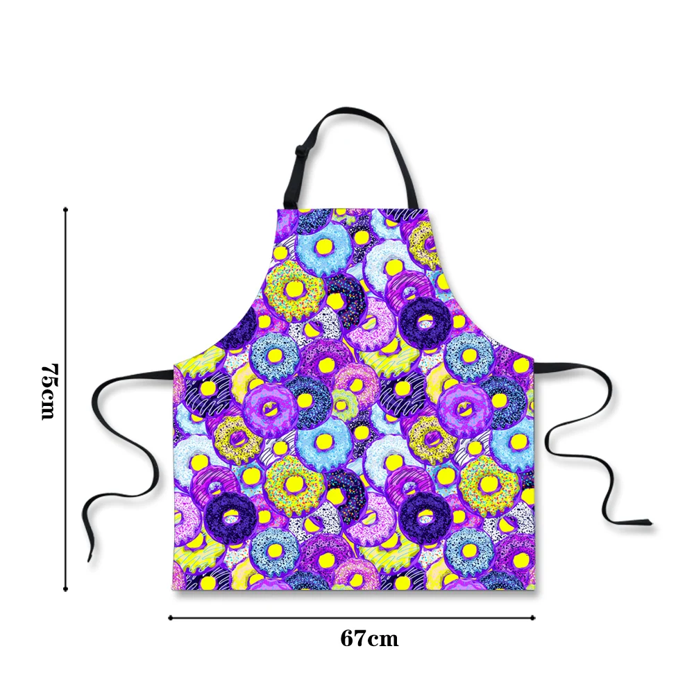 FORUDESIGNS Funny Donuts Colorful Print Women Kitchen Aprons Chef Cooking Apron For Men Adult Adjustable Tablier Cuisine Aprons