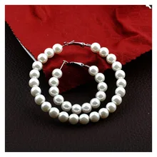 Модные жемчужные серьги-кольца больших размеров для женщин и девушек, геометрические круглые серьги для пирсинга, вечерние серьги, ювелирные изделия